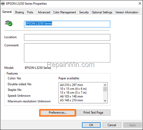 Reset Printer Settings