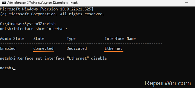 disable network interface - adapter