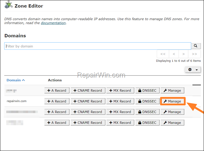 manage domain zones