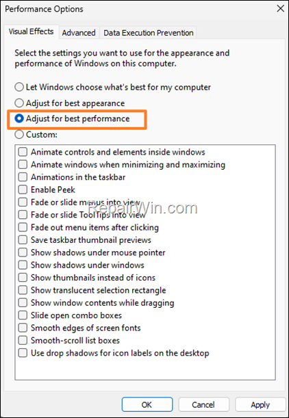 Adjust Windows for best performance