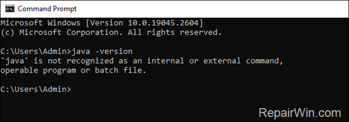 Java is not recognized as an internal or external command