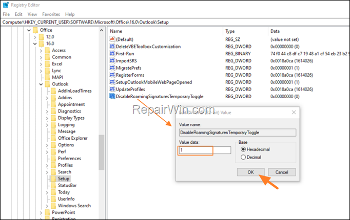 Disable Outlook Roaming Signatures