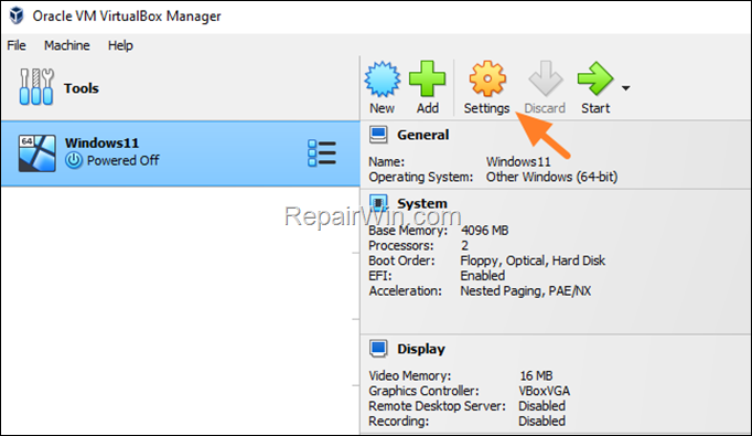 VirtualBox Settings