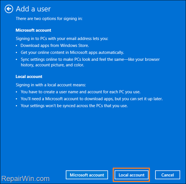 Sign in With Local Account