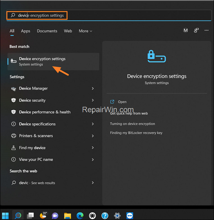 device encryption settings