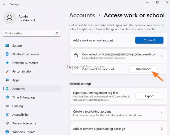 Disconnect Microsoft Account