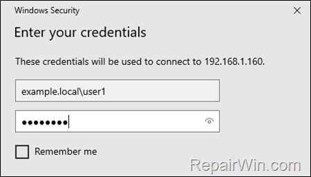 sign in remotely with domain user account