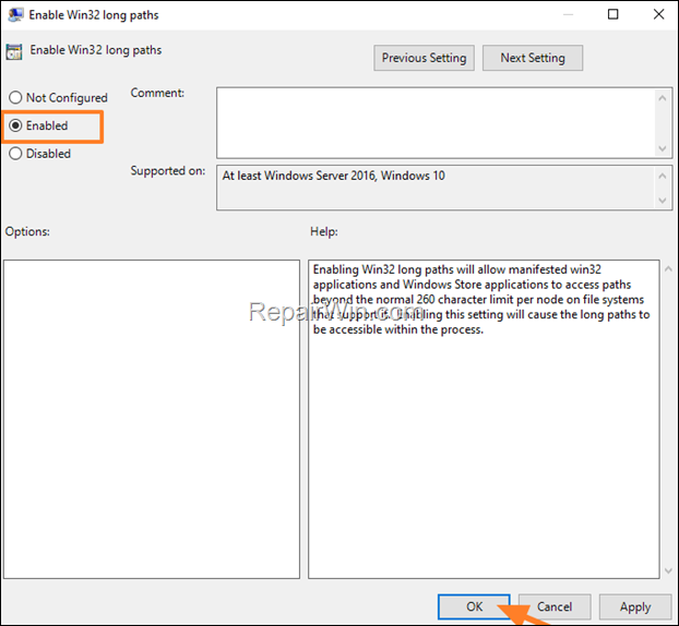 Enable Win32 long paths