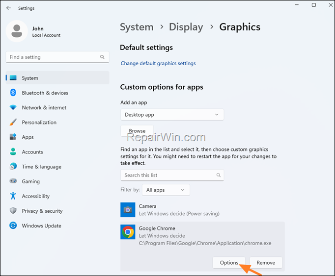 Set default Graphics Adapter in Programs/Games