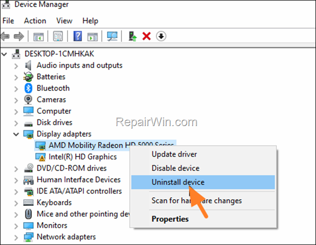 Uninstall Display device - driver