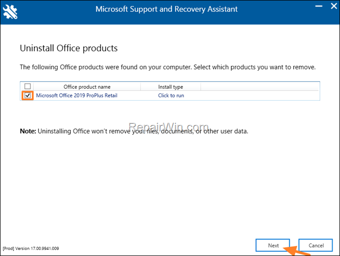 uninstall ms office