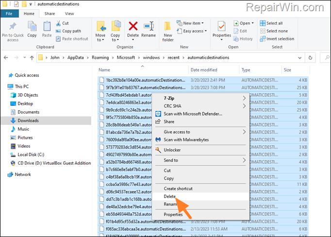 Clear Recent Opened items history