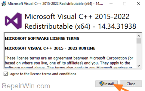 Install Microsoft C and C++ runtime libraries.