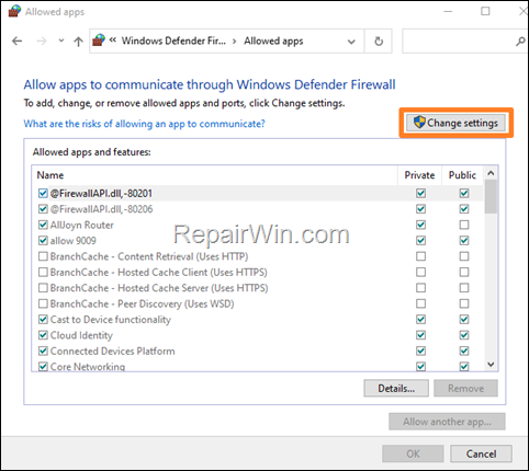 Change Firewall Settings