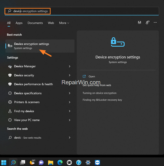 Check Device Encryption status - Windows 11