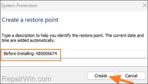 create restore point