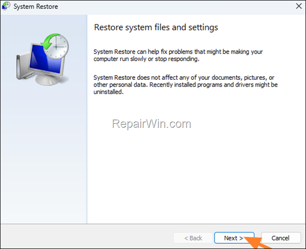 Restore system files and settings