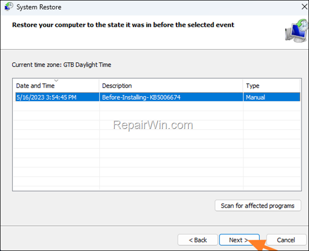 Restore Windows to a previous working state