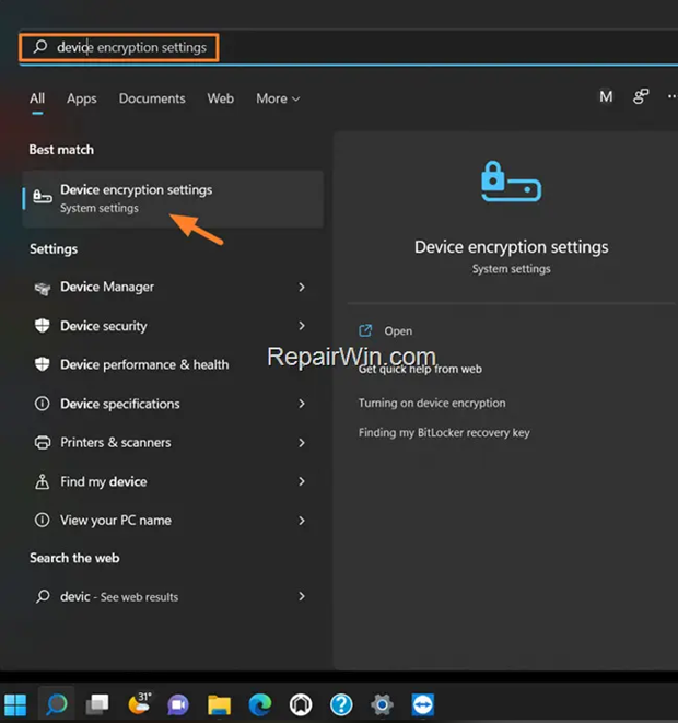 Turn OFF/ON Device Encryption Windows 11