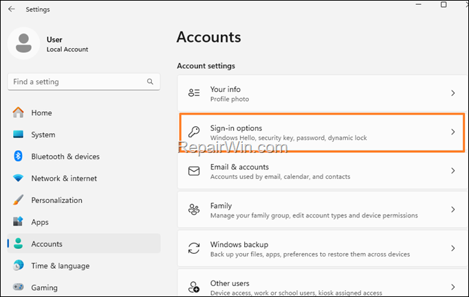 Sign-in options