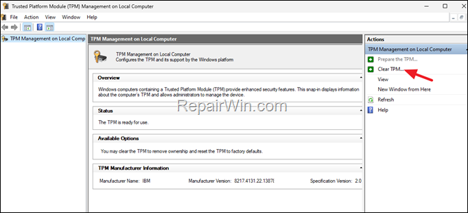 Trasted Platform Module (TPM) Management