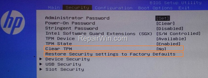 clear tpm - reset tpm - bios