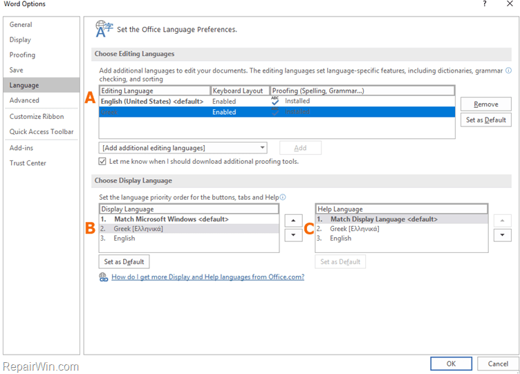 Office 2016 Language Preferences