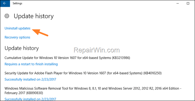 Uninstall updates windows 11