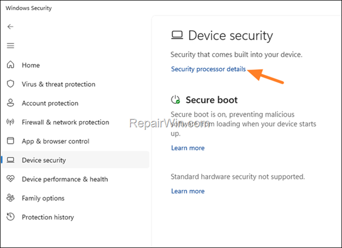 Reset Security Processor - TPM