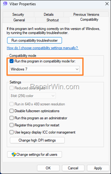 Run this program in compatibility mode for