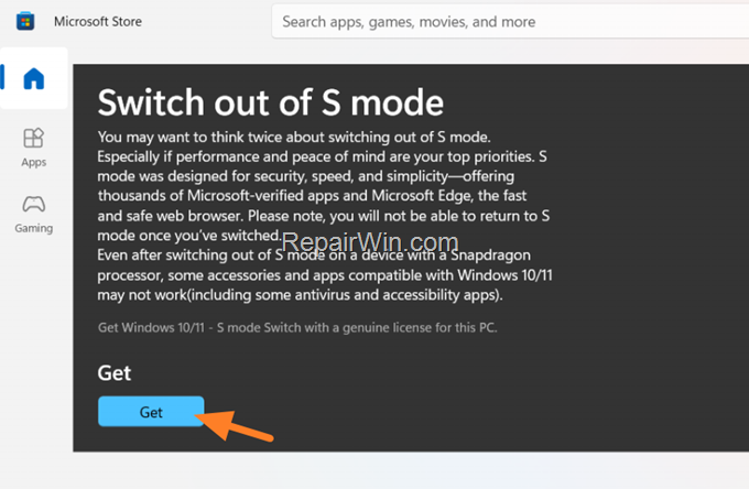 Switch out s mode Windows 11