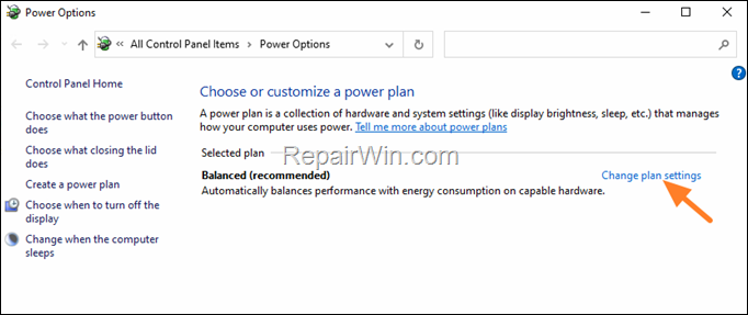 Change Power Plan settings