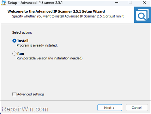 Advanced IP Scanner.