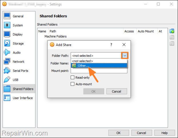 Map shared folders in VirtualBox