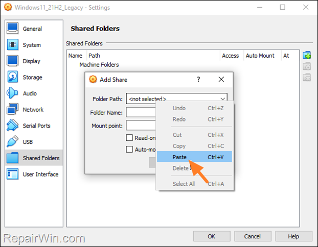 map network shared folder to vistual machine