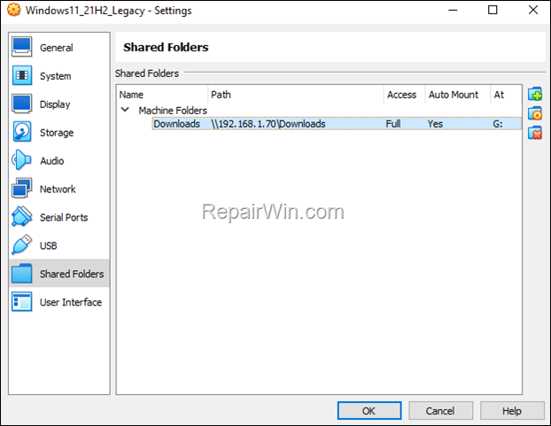 map network shared folder to virtual machine