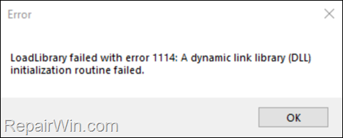 fix LoadLibrary failed with error 1114