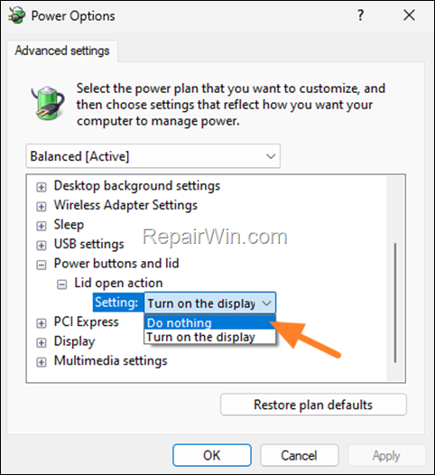 Disable Lid open action on Laptops