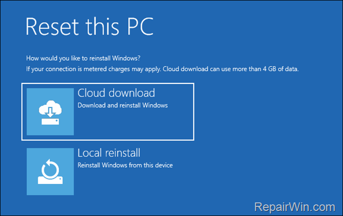Reset this PC - Windows RE