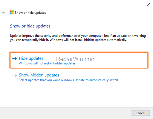 show hide updates