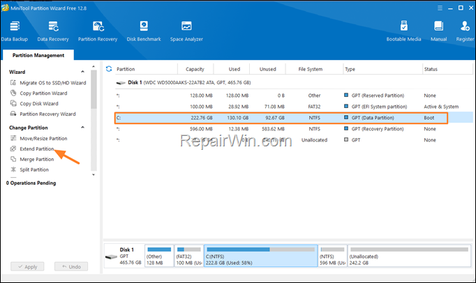 How to Add Unallocated Space to Disk C: after Cloning/Migrating Windows to a New Disk