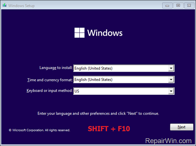 open command prompt winre