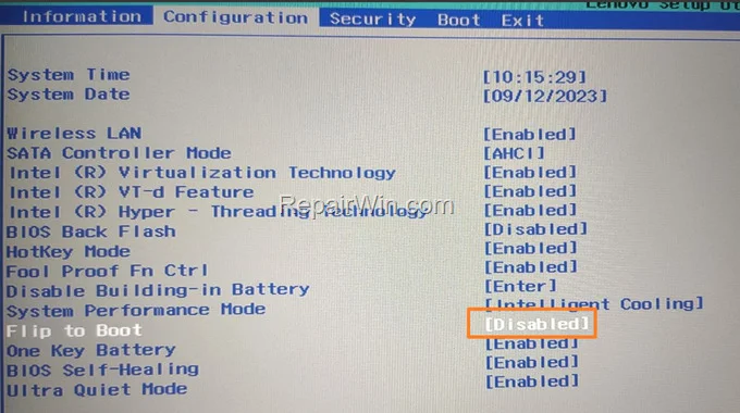 flip to boot Change Laptop Lid Open Action - Levovi