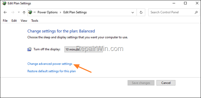 Change advanced power settings