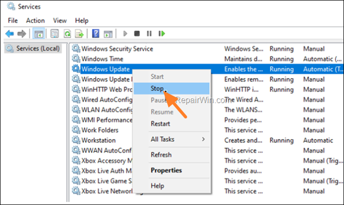 Stop Windows Update service