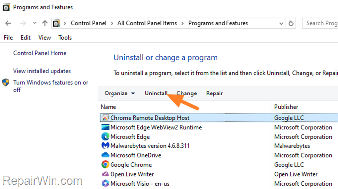 uninstall remote desktop