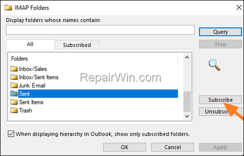 Subscribe IMAP Folder