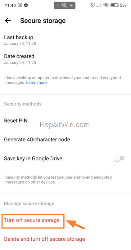 Turn off secure storage
