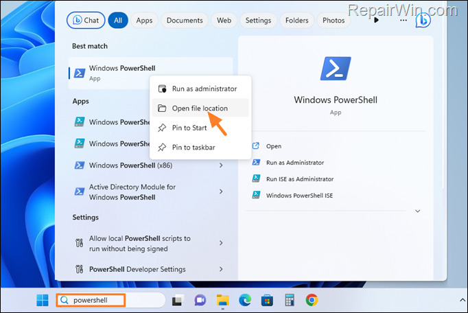 PowerShell Open file location