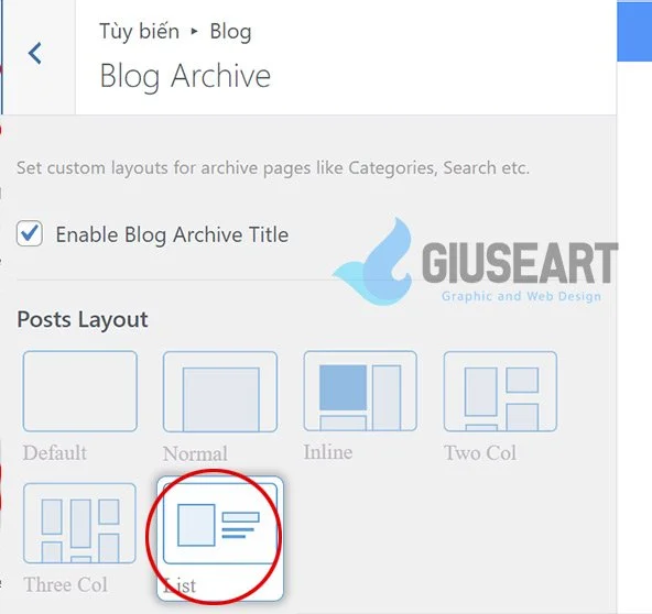 Tạo layout tùy chỉnh cho trang Blog Archive trong theme Flatsome cực dễ 7 Giuseart.com---Chỉnh-Post-layout-trang-archive